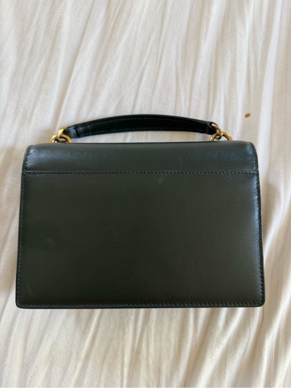 Saint Laurent Green Leather Top-Handle Satchel with Gold YSL Logo - Picture 4 of 5